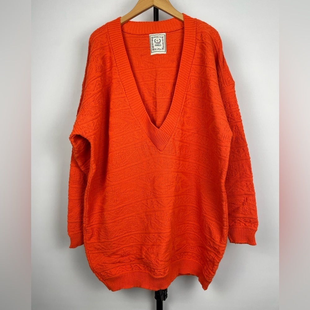 Vintage‎ Forelli International Orange V-Neck Knit Pullover Sweater